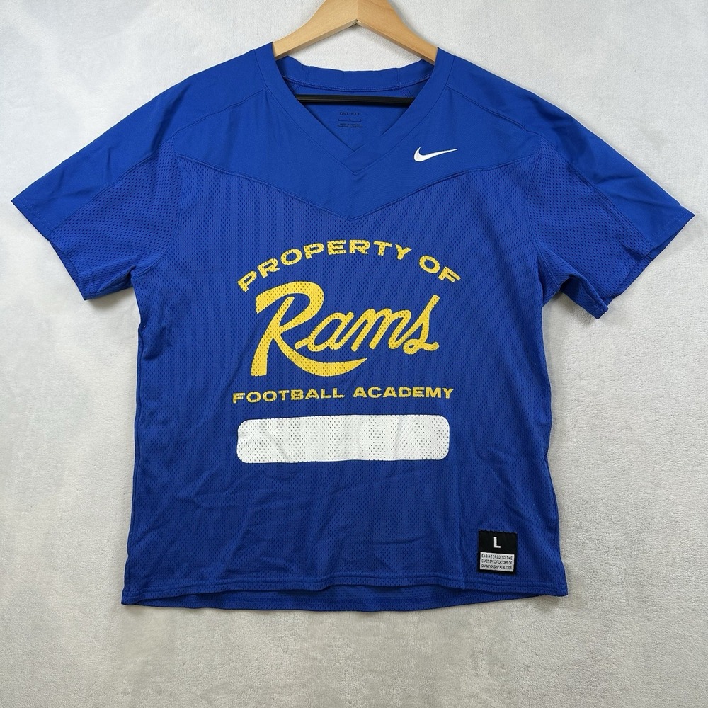 Property Of Rams Shirt Mens L Blue NFL Football Nike Dri Fit Football Academy
